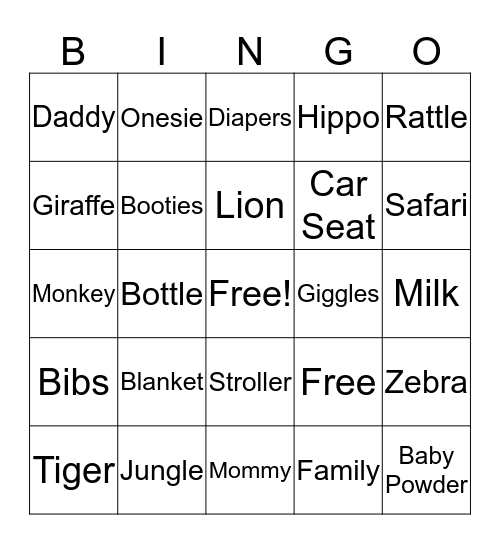 Brittany's Baby Shower  Bingo Card