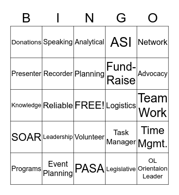 SAA Bingo Card