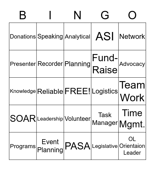 SAA Bingo Card