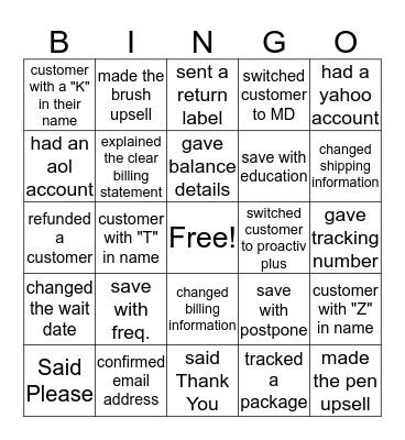 Proactiv Bingo Card