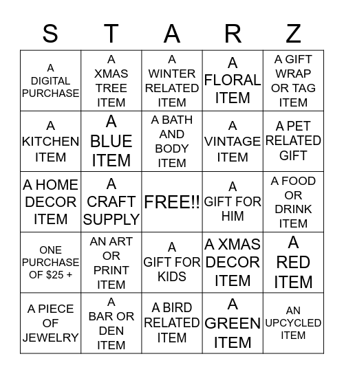 STARS Team Christmas In July Bingo Card