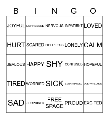 Feelings Bingo  Bingo Card