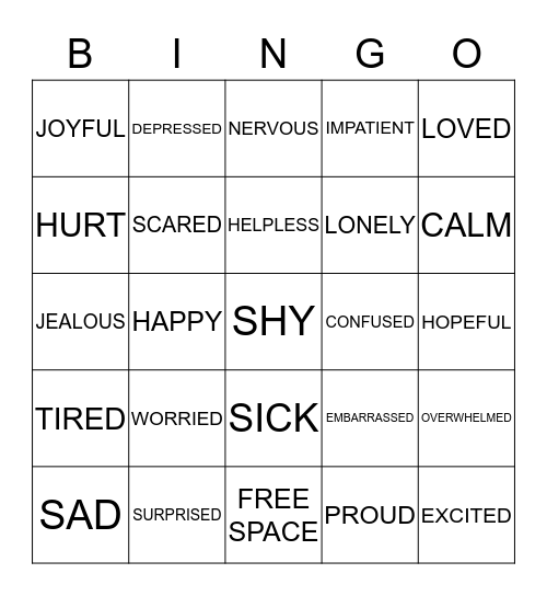 Feelings Bingo  Bingo Card