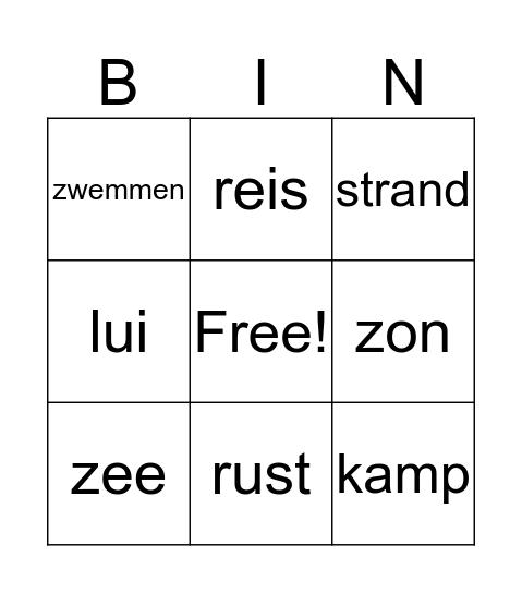 zomer Bingo Card