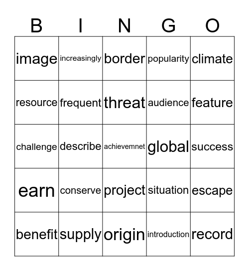 Lesson One to Lesson Five  Bingo Card