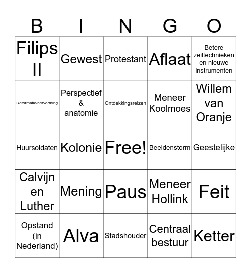 Geschiedenis Bingo Card
