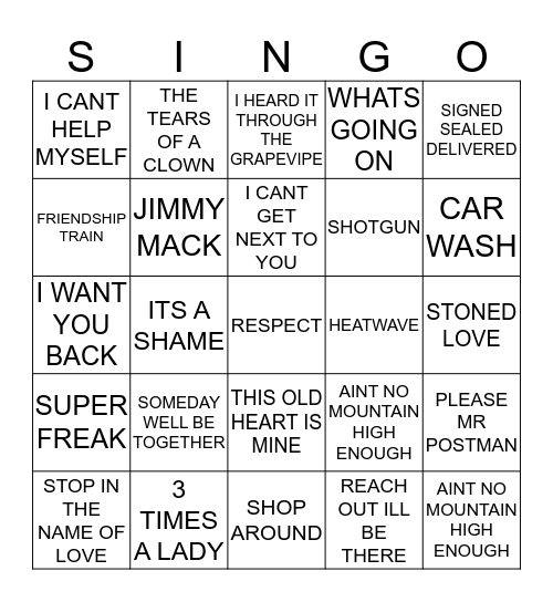 052 BEST OF MOWTOWN Bingo Card