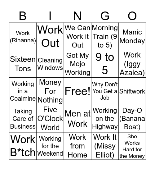Mental Floss Music Bingo: Labor Days Bingo Card