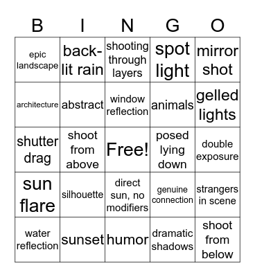 Wedding Photography Bingo Card