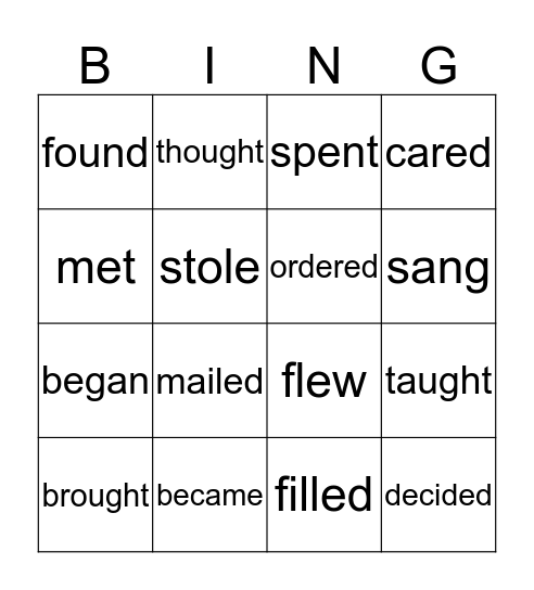 verbs Bingo Card