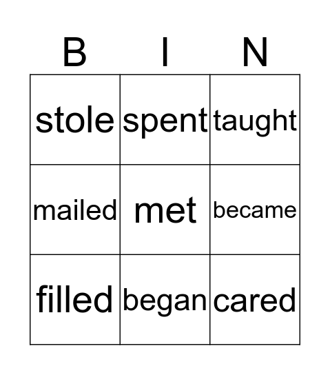 verbs grid Bingo Card