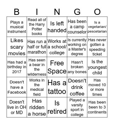Get to Know the Family: Find Someone who ... Bingo Card