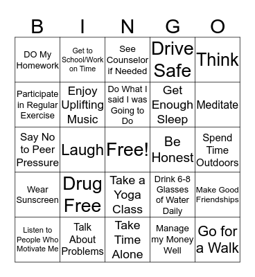HEALTHY HABITS Bingo Card