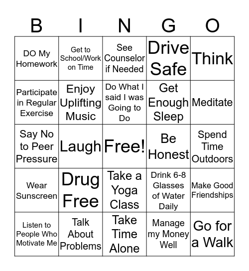 HEALTHY HABITS Bingo Card