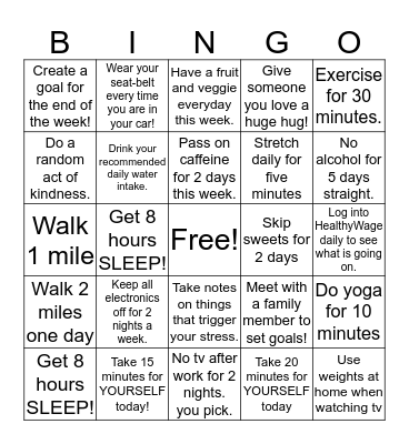 HealthyWage Bingo Card