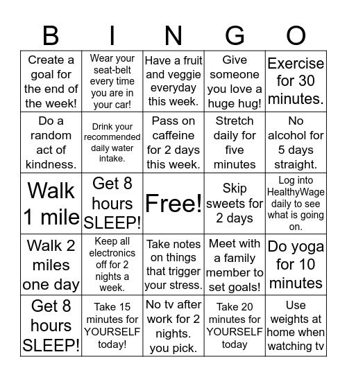 HealthyWage Bingo Card