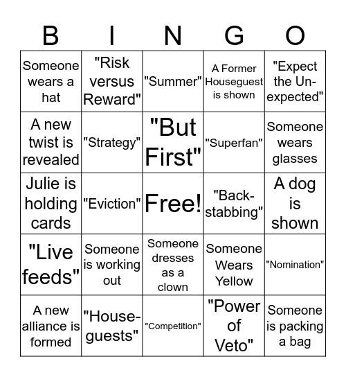 Big Brother 19 Bingo Card