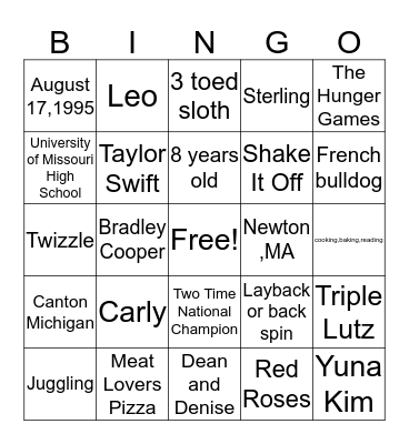 Gracie Gold Bingo Card