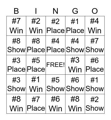SARATOGA HORSE BINGO Card