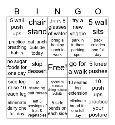 HEALTHY BINGO  Bingo Card