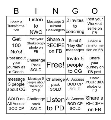 Coach Bingo Card