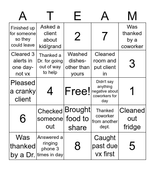 Technician Bingo Card