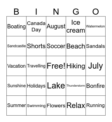 Summer Bingo  Bingo Card