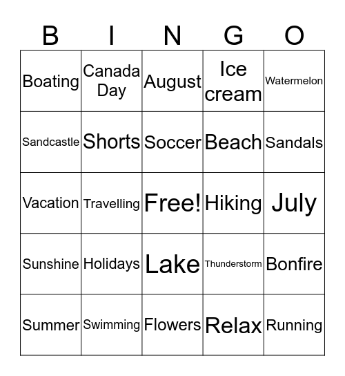 Summer Bingo  Bingo Card