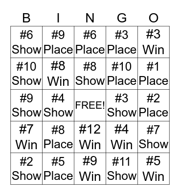 SARATOGA HORSE BINGO Card
