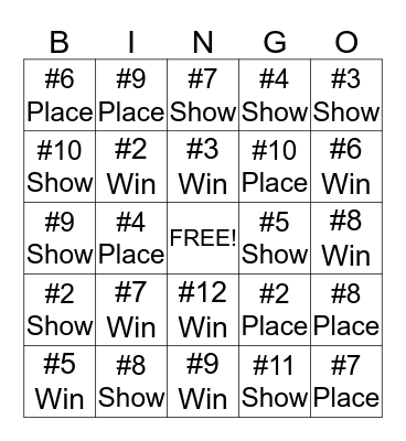 SARATOGA HORSE BINGO Card