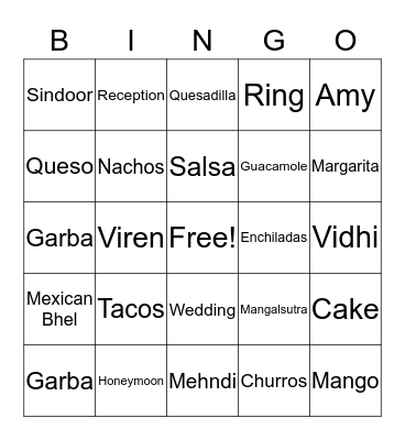 Bridal Fiesta Bingo Card