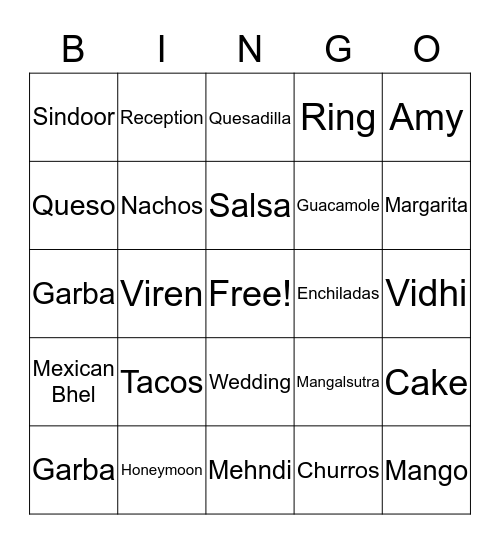 Bridal Fiesta Bingo Card