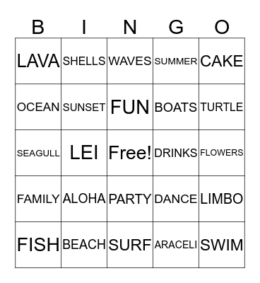 Hawaiian Bingo Card