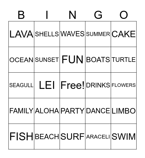 Hawaiian Bingo Card