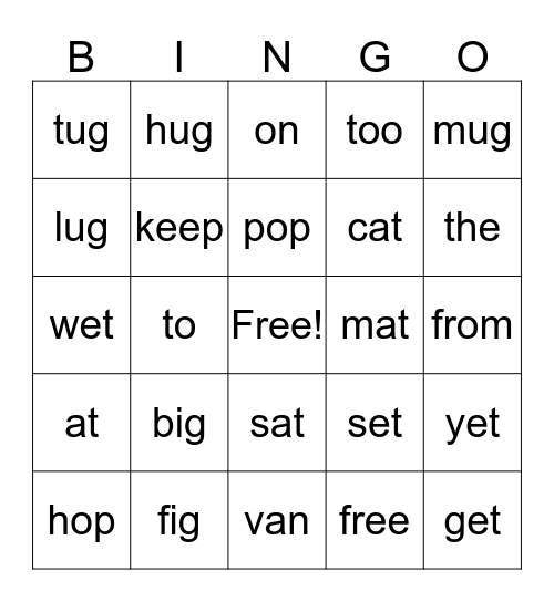 Spelling List 1 Bingo Card