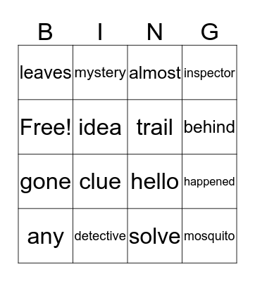 Vocabulary Bingo Card