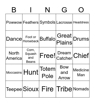 Native American Bingo  Bingo Card