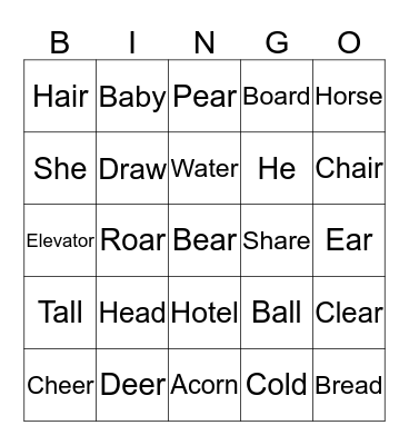 Phonics 5 U 3,4,5 Bingo Card
