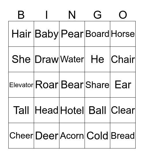 Phonics 5 U 3,4,5 Bingo Card