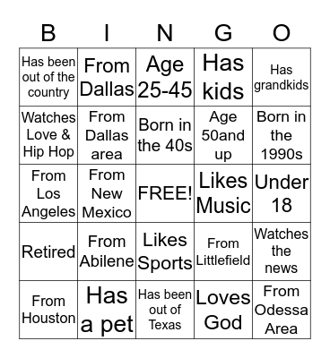 Family Reunion 2013 Bingo Card