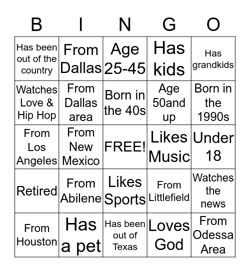 Family Reunion 2013 Bingo Card