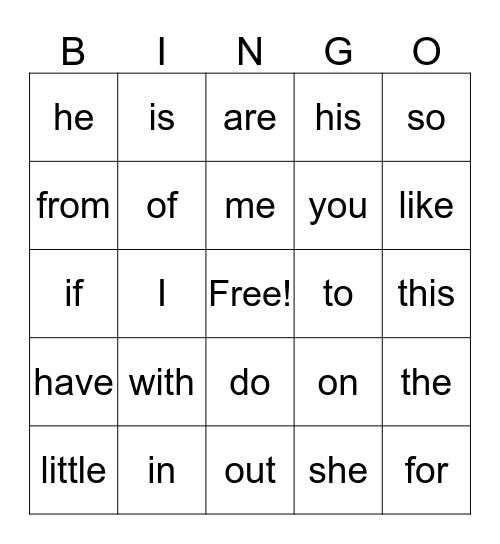 PRE-PRIMER   SIGHT  WORDS Bingo Card