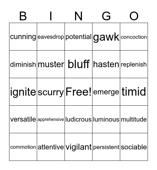 vocabulary Bingo Card