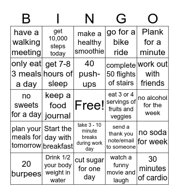 Nielsen FitGo Bingo Card