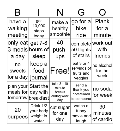 Nielsen FitGo Bingo Card