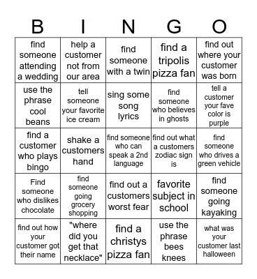 Customer conversation Bingo Card