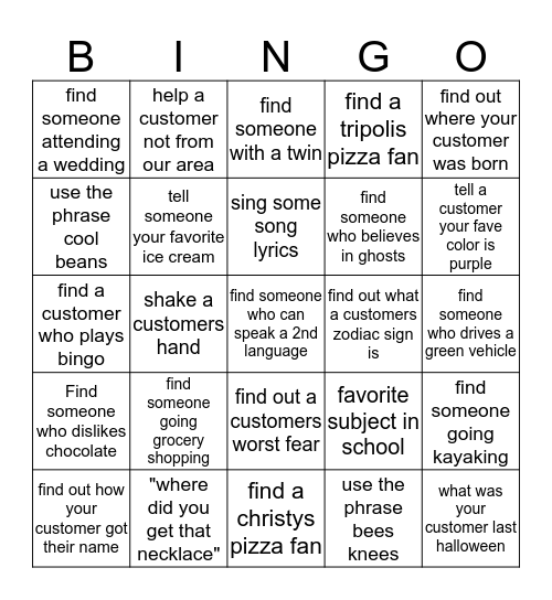 Customer conversation Bingo Card