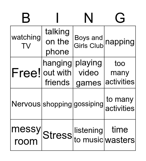 Dealing with Stress Bingo Card