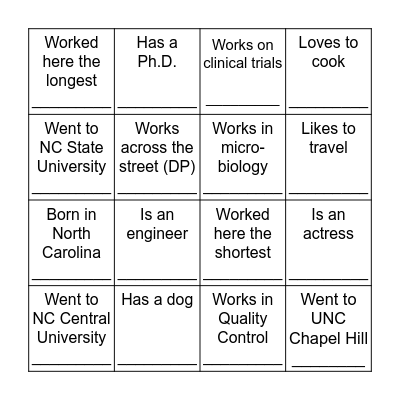 Biogen Employee Bingo Card