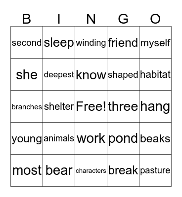 Unit Two Week One Bingo Card